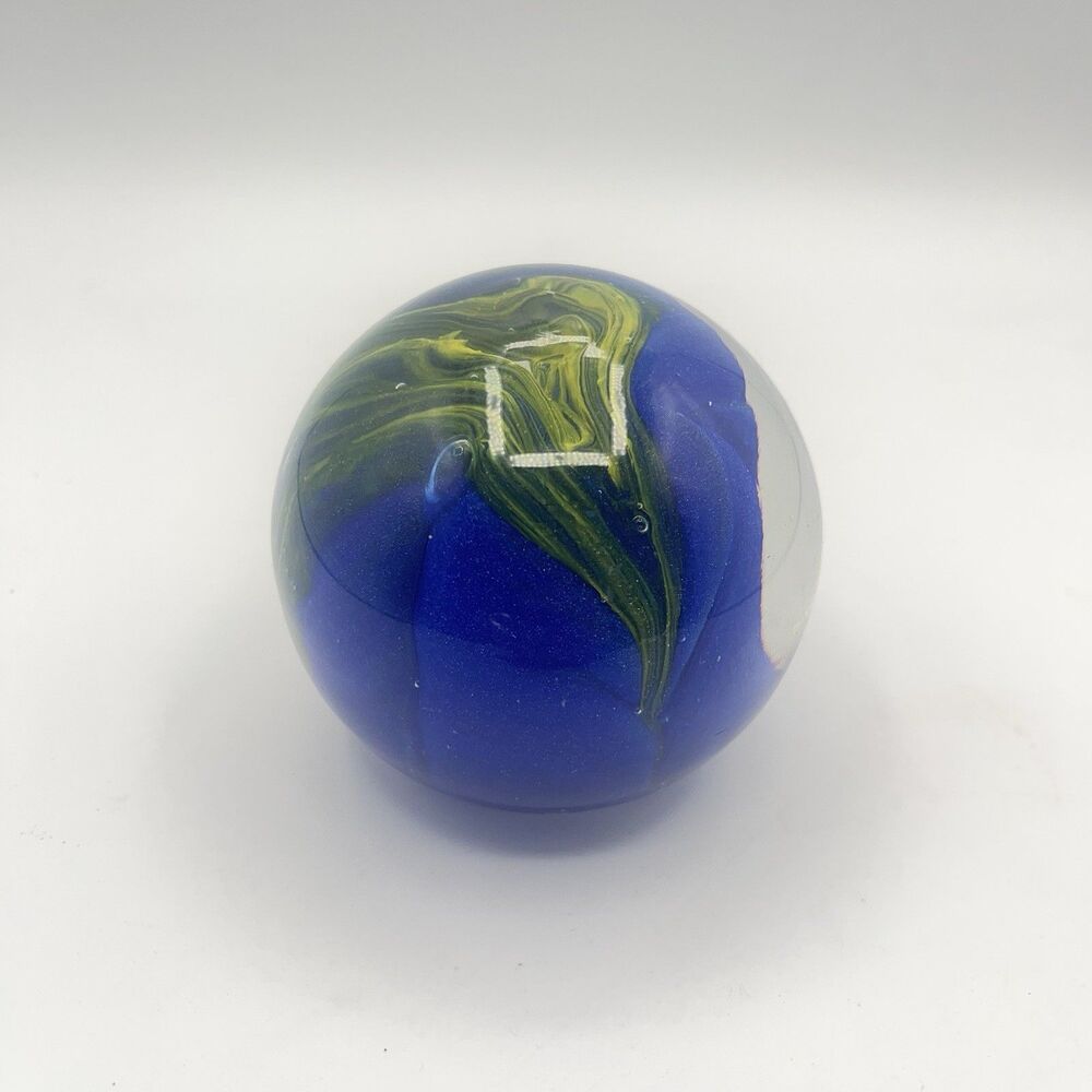 Vintage Decorative Green Blue Stripes Glass Paperweight